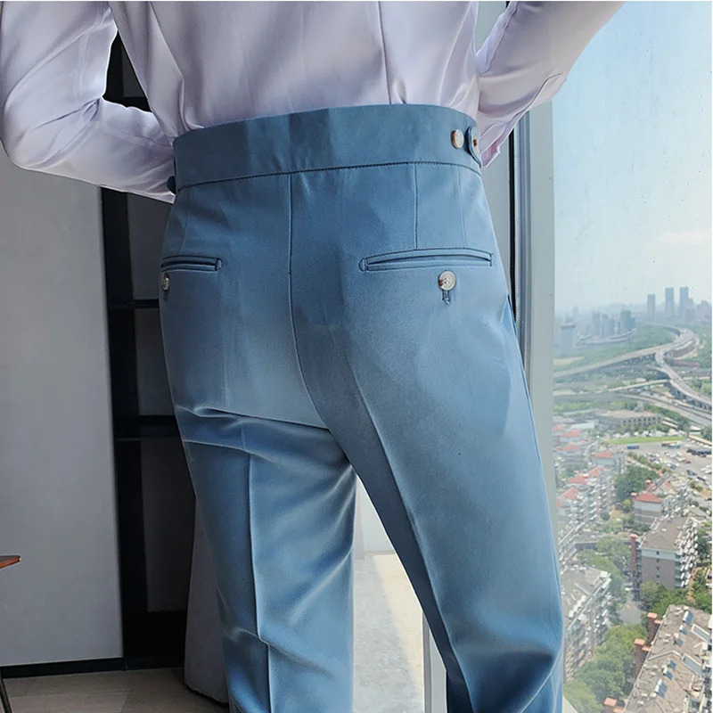 British Style Solid High Waist Suit Pant Men Business Formal Wear Trousers High Quality Slim Casual Office Suit Pants 240521