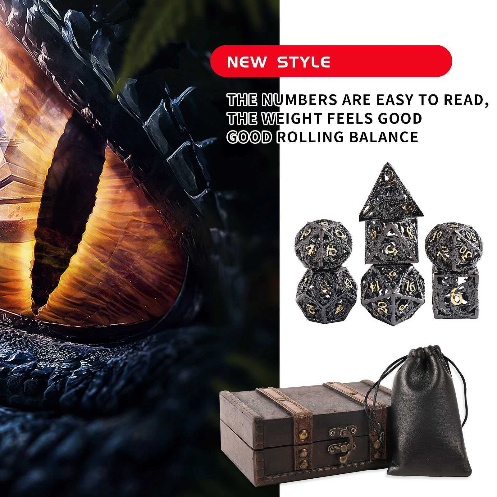 Dice Games Hollow Metal DND Dice 7Pcs Set for Dungeons and Dragons RPG Magic The GatheringD And D Game Dice With Box D D Accesories S2453109