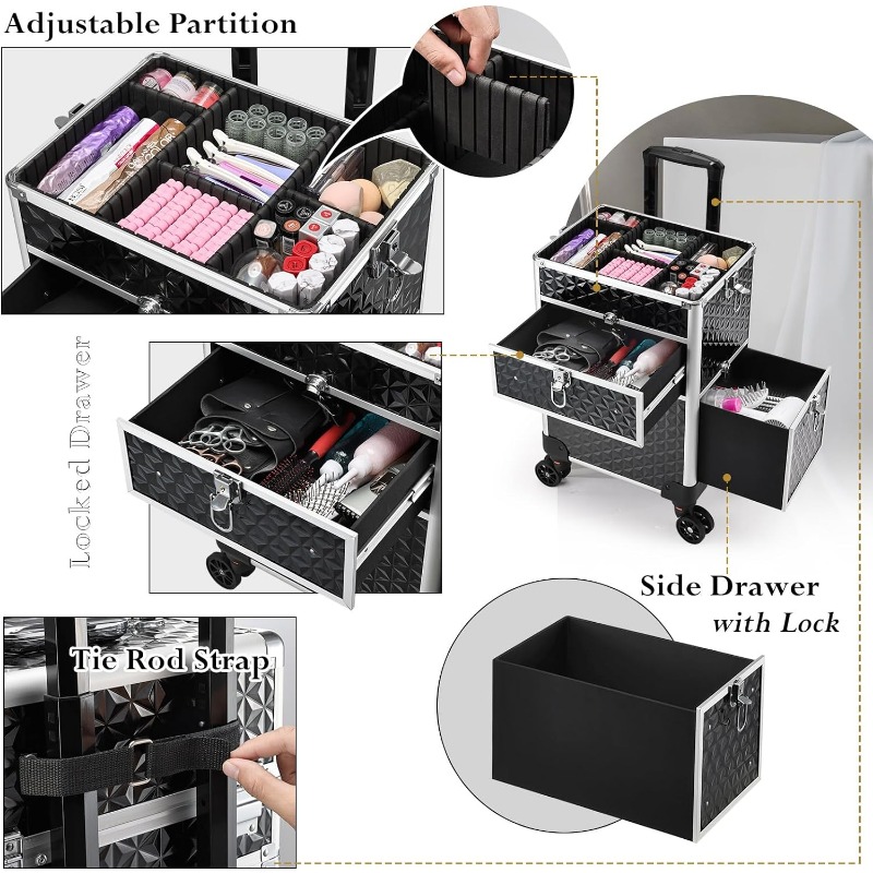 Joli Rolg Makeup Case 4 in 1 with Wheels & Drawers Large Professional Cosmetology LockableTravel Cosmetic Storage d9b6 4