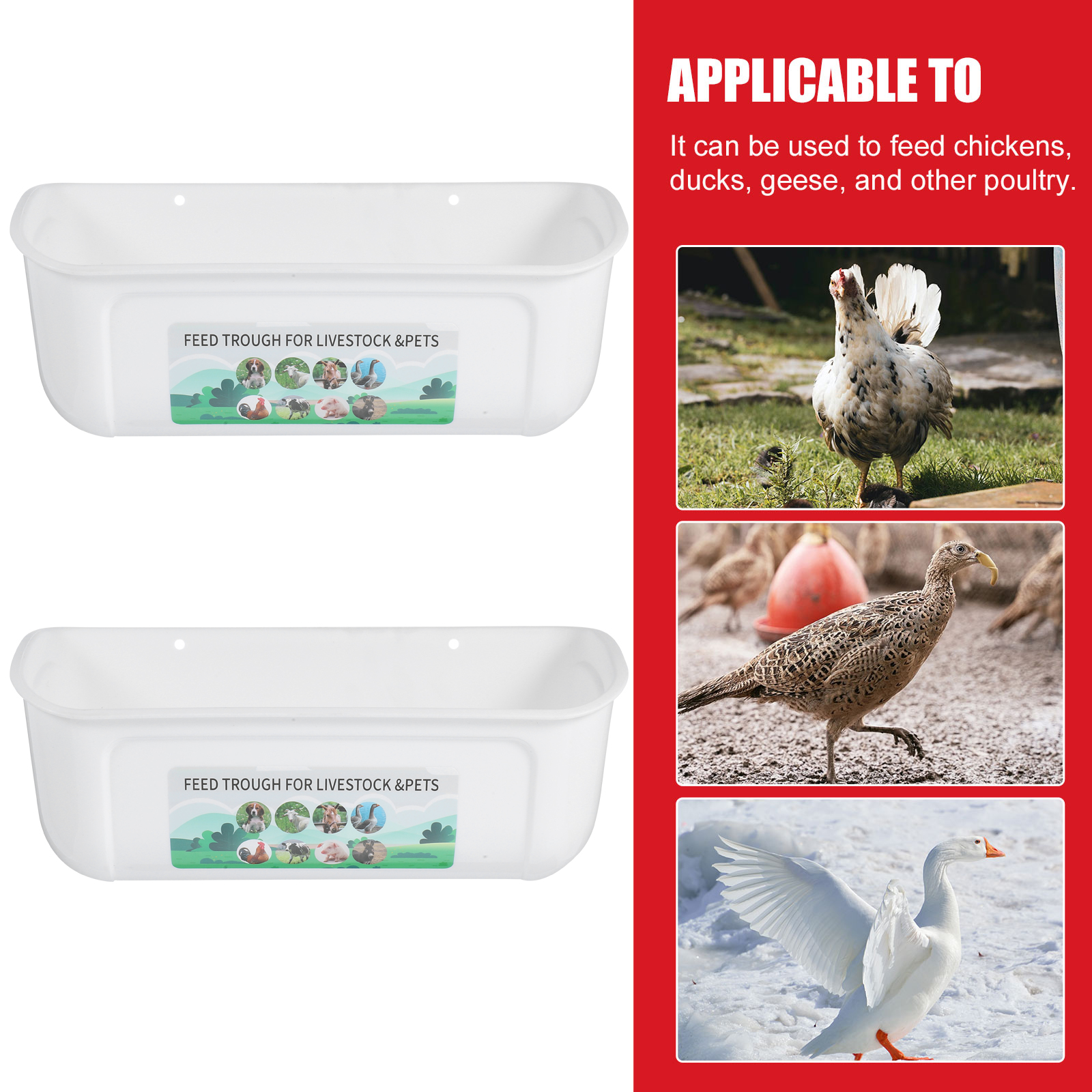 2 Pcs Chicken Feeder for Goats Birds Feeding Groove Trough Horse Bucket Pp Container