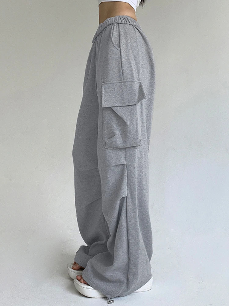 Deeptown Casual Sport Cargo Pants Women Y2k Baggy Pockets Streetwear Sweatpants Joggers Korean Hrajuku Trousers Spring Thin 240530