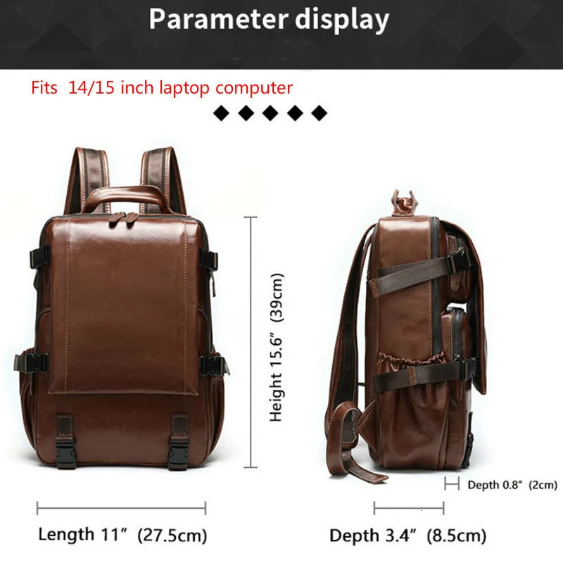 Genuine Leather Men Laptop Backpack For Macbook HP DELL 14 15 inch Man Notebook Computer Bag Male Cow Leather Travel Backpacks 240528