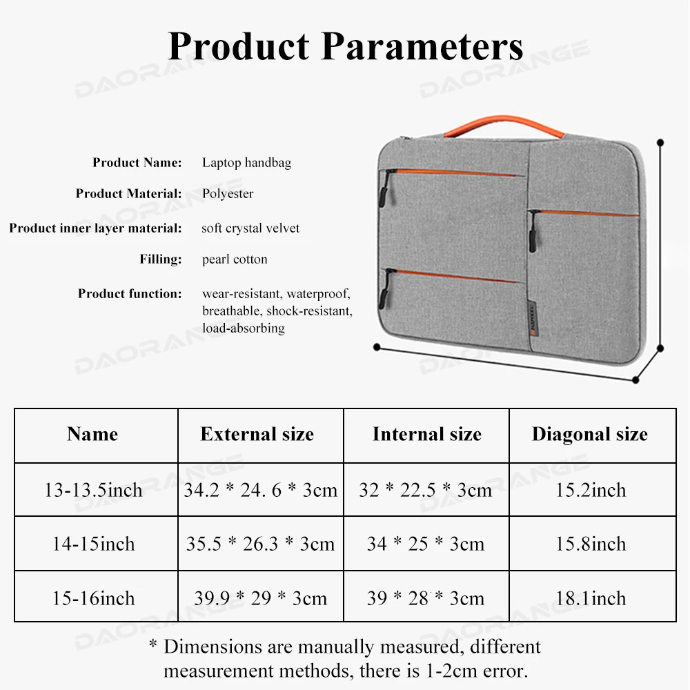 Waterproof Laptop Bag 13 14 15INCH Portable Cover Double Zipper Computer Carrying Bag For Macbook Air Pro iPad Handbag Briefcase 240528