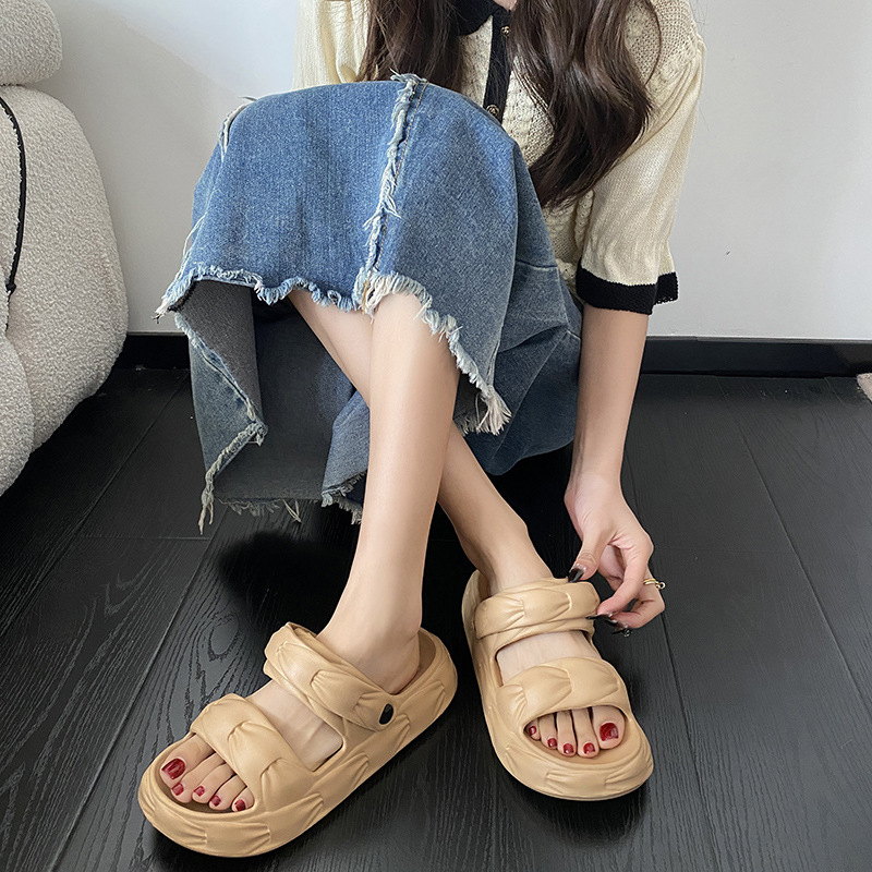 EVA soled thick new Summer women's sandals with double straps for external wear soft and comfortable non slip sponge bottom slippers Lhshoe comta