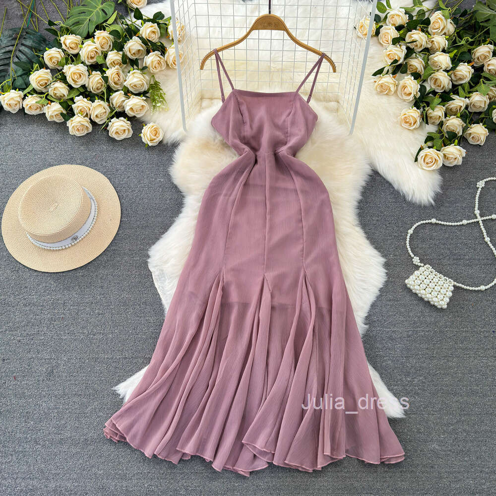 Beach Vacation Skirt Gentle Wind Travel Photography Slimming Slim Dress with A Line Ruffle Edge Summer Dress