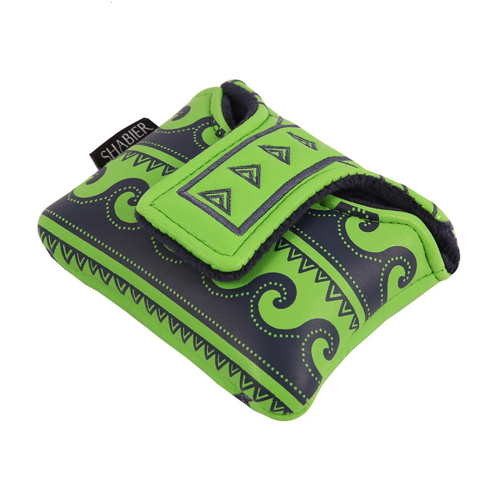 Green PU Leather Embroidery Golf Club Magnetic Closure Large Mallet Putter Cover 240523