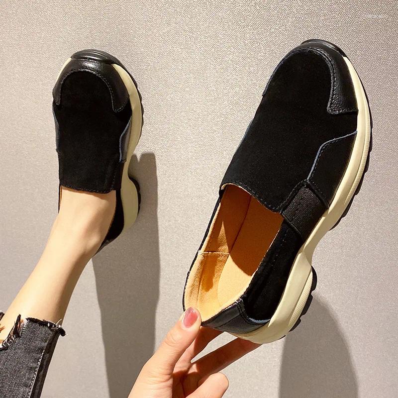 Casual Shoes Spring Autumn Woman Genuine Leather Women's Loafers Slip On Ladies Shoe Square Toe Moccasins Flats Female Sneakers