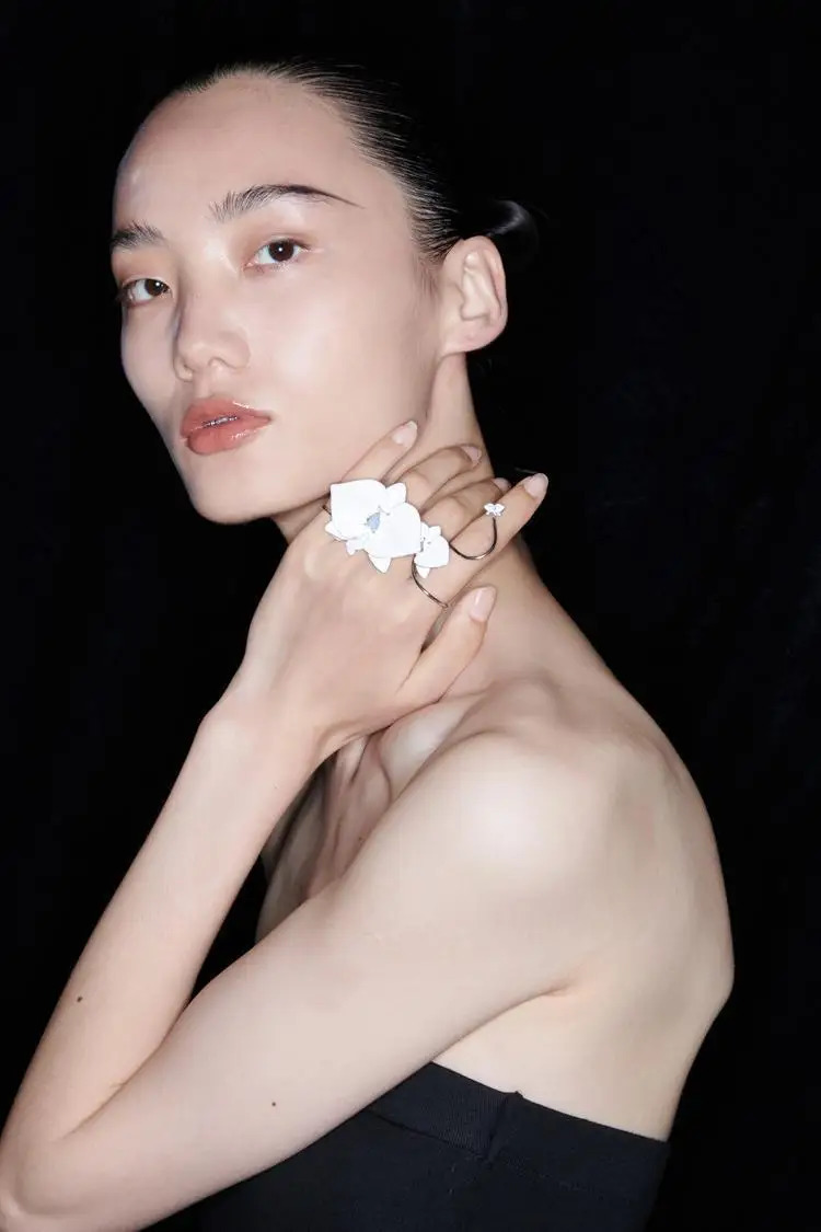 Orchid ring opening adjustable combination enamel crystal 240521