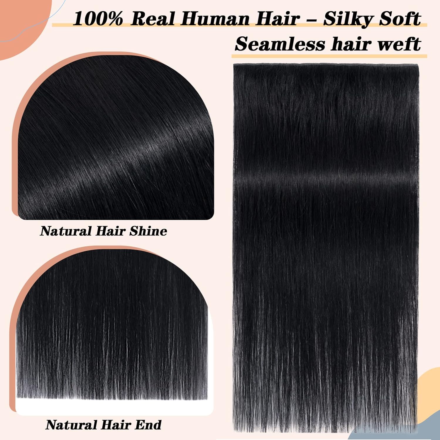 Straight One Piece Clip in Hair Extensions Brazilian Human Hair One Piece 5 Clips Double Weft Natural Black Color 100 grams