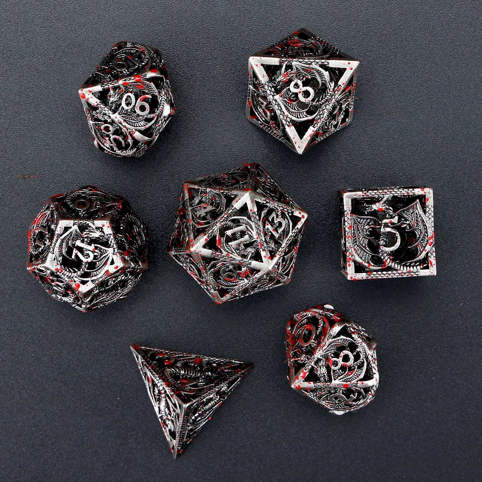 Dice Games Hollow Metal DND Dice 7Pcs Set for Dungeons and Dragons RPG Magic The GatheringD And D Game Dice With Box D D Accesories S2453109