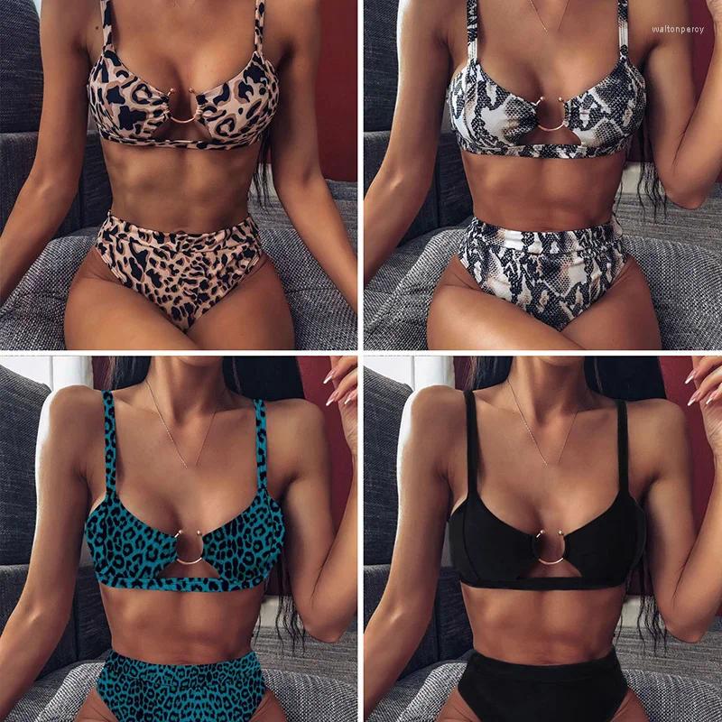 Womens Swimwear Push Up Bathing Suit Swimsuit Biquini Bandage Bikini Sexy Leopard Women Removable Padding High Waist Set Wrap
