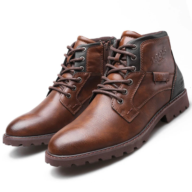 Vintage Men Boots Autumn Winter Shoes High Quality Mens Leather Boots Side Zipper Mens Ankle Boots Large Size 39-48 241201