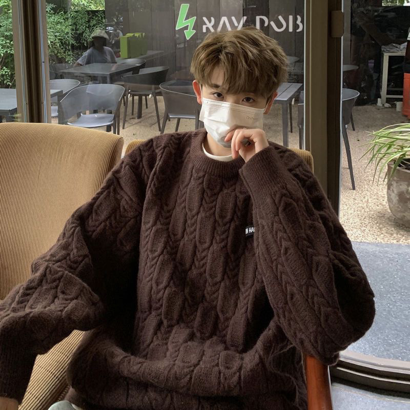 New Simple Round Neck Men's New Winter Fashion Brand Lazy Style Loose Fried Dough Twisted Designer Sweater