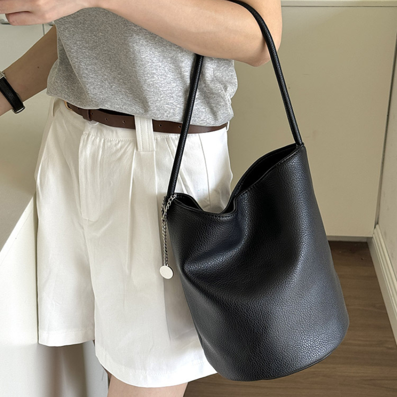 Homemade Women 2024 New Retro Soft Leather Portable Bucket All-Match Commuter Shoulder Underarm Bag Purses And Handbags