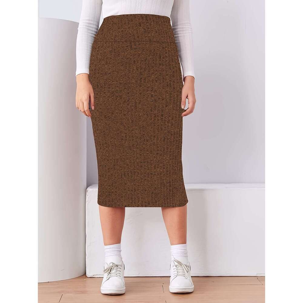 Elegant striped high waisted tight skirt with a back slit - exclusively for women, machine washable