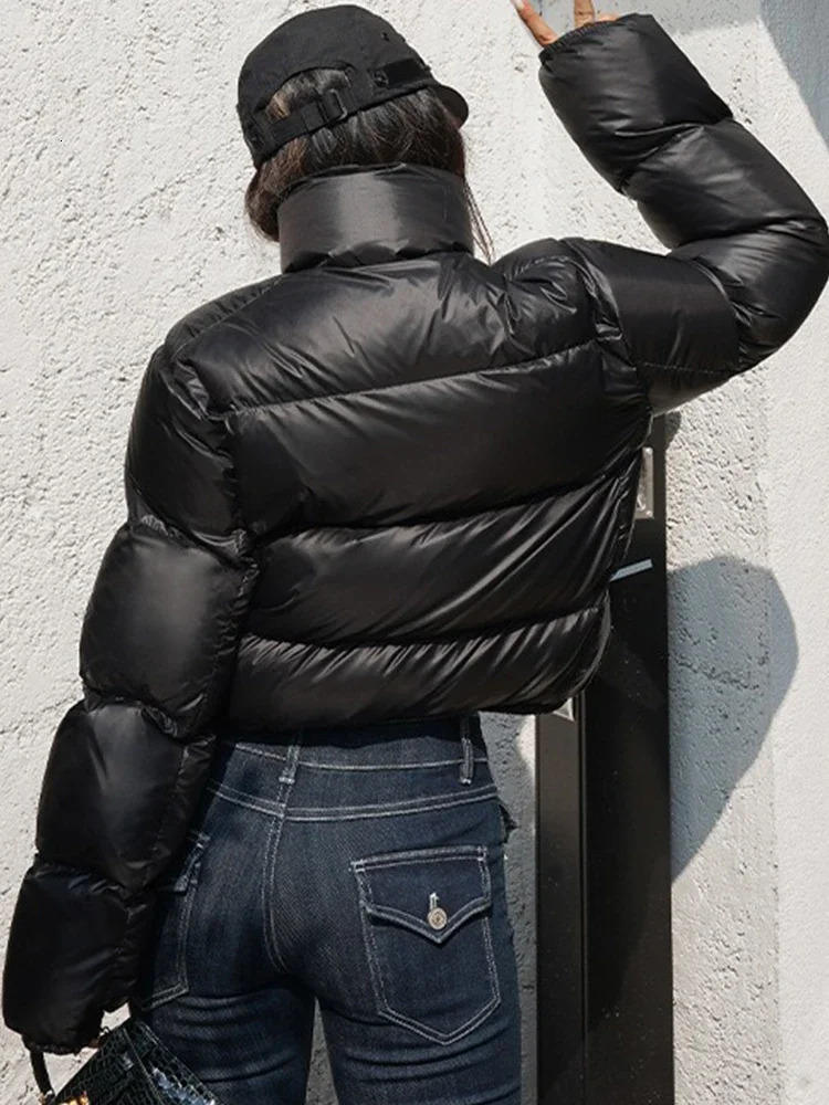 Winter Standing Collar Down Womens Parkas Pockets Zipper Long Sleeved Korean Version Jacket Loose Thick Solid Color Clothing 241120