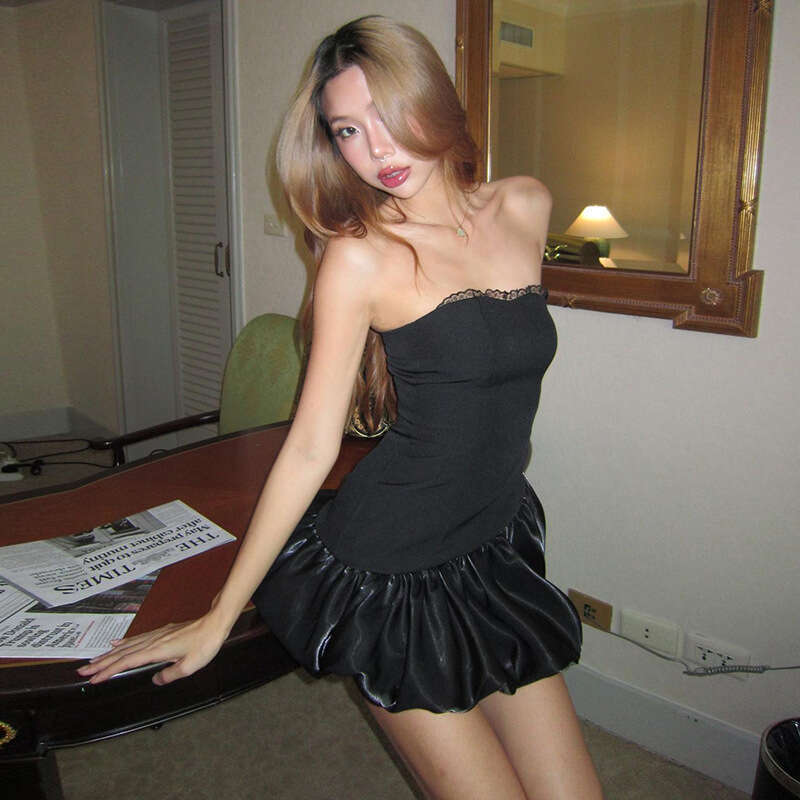Wind 2024 Autumn/Winter New Women's Fashion Sexy High Waist Slimming Flower Bud Short Skirt strapless Dress