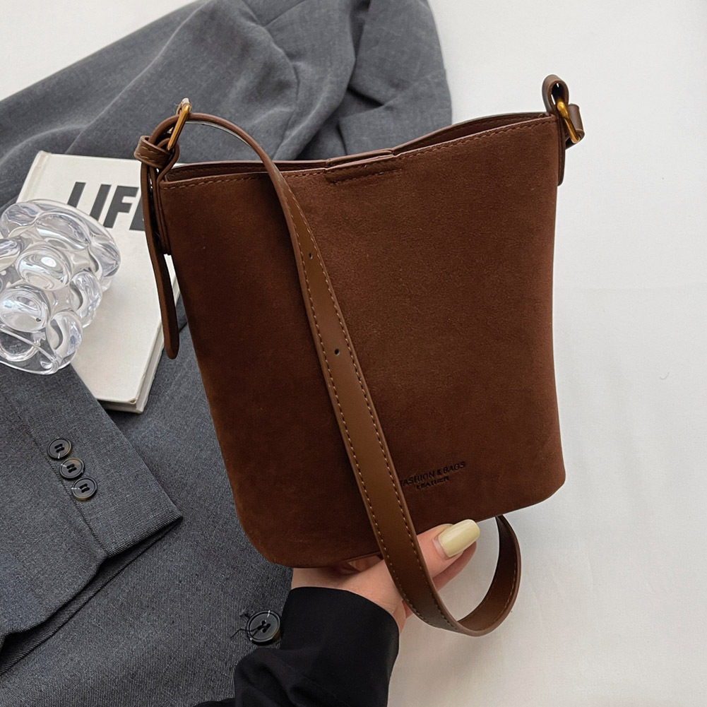Women Fashion Retro Niche Design Suede Large Capacity Casual Leather Bucket Vintage Crossbody Satchel Bag