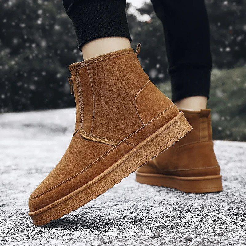 Winter Men Shoes Warm Fur Snow Boots Waterproof Suede Furry Leather Ankle Chelsea Boots Male Fluffy Plush Shoes Outdoor Footwear 241201