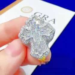 Iced Out Sterg Sier Hip Hop Moissanite Ring Men Custom Cross Finger Rings