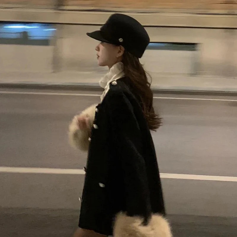 Japan Curved Eaves Wool Beret Women Autumn Winter Felt Fedora Black Painter Hat Female Warm Octagonal Hats Classics Walking Cap 241125