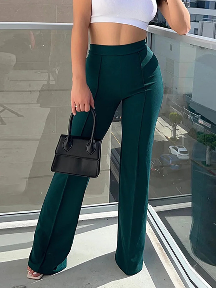 5 Colors Stylish Flare Pant Solid Long Drop Trousers Office Casual Female Slim Straight Bell Bottom Pants 241121Z