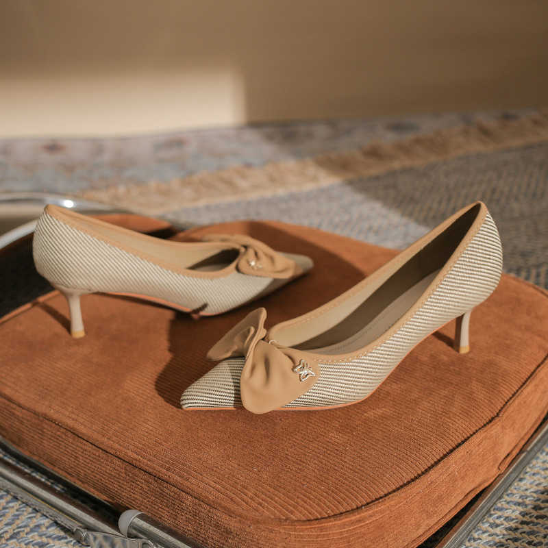 Sweet Wind Classic Fashion Bow New Versatile Pointed Fine Heel Womens Comfortable Single Shoe Women