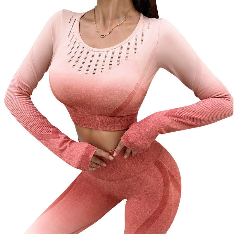 European and American yoga clothing top for women, seamless knitting, tight fitting, professional dance, fiess, sports, long sleeves