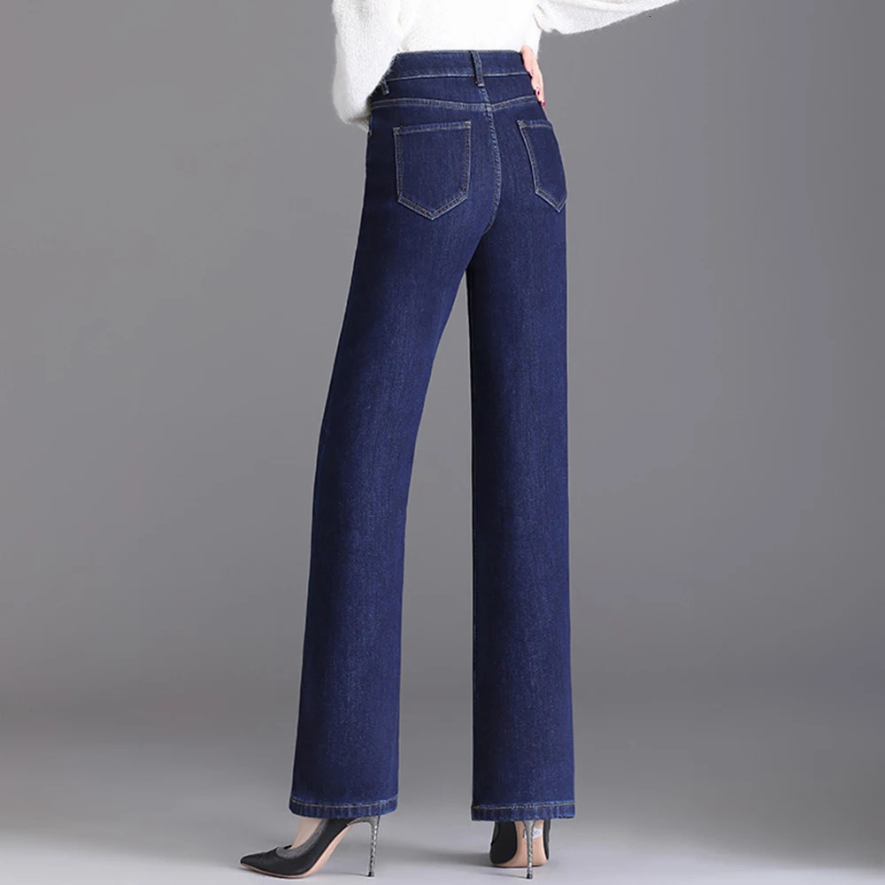 Elegant high waisted straight leg jeans for women thick and warm oversized winter long leg jeans velvet lining 8XL 241122