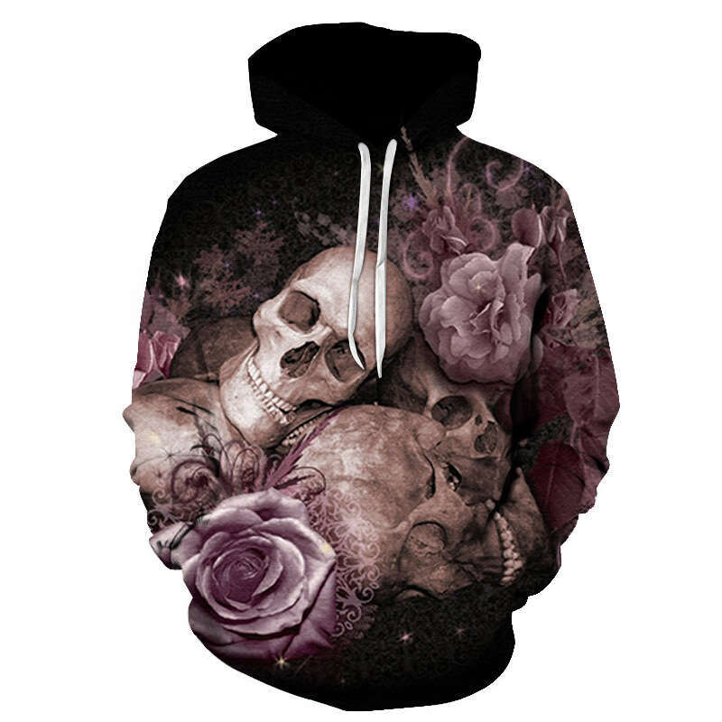 Autumn Winter Trendy European and American Popular Skeleton 3D Digital Printed Men's Casual Sports Hoodie