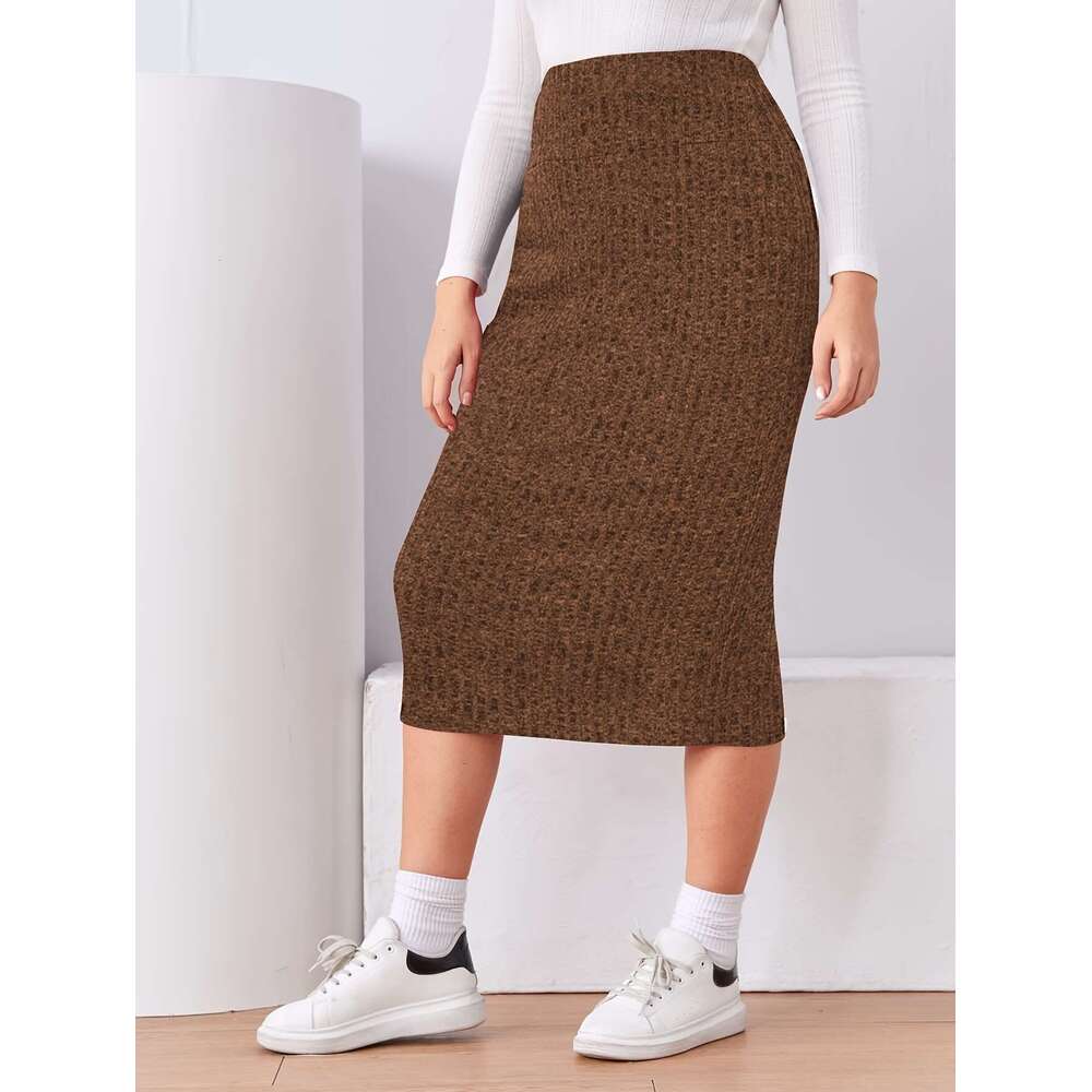 Elegant striped high waisted tight skirt with a back slit - exclusively for women, machine washable