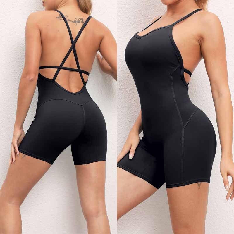 Women Yoga Backless Jumpsuit Sleeveless Gym Sportswear Shorts Fiess Suit Sexy One Piece Workout Catsuit Bodysuit