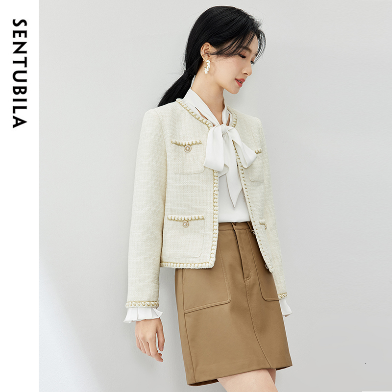 SENTUBILA Women's French Tweed Autumn Winter Cotton Long Sleeve Short Outerwears 2024 New In Coats & Jackets 143W56767x
