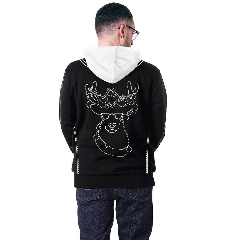 2024 Autumn/Winter New Fake Two Piece Christmas Digital Printed Punk Casual Hoodie for Men and Women
