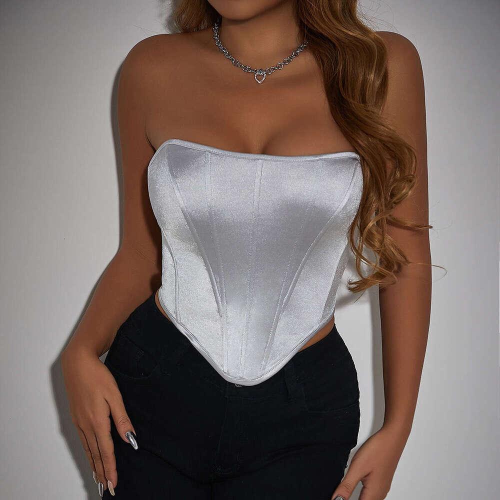 Bright face strapless diamond navel, exposed back fishbone waist, chest wrapped vest 385