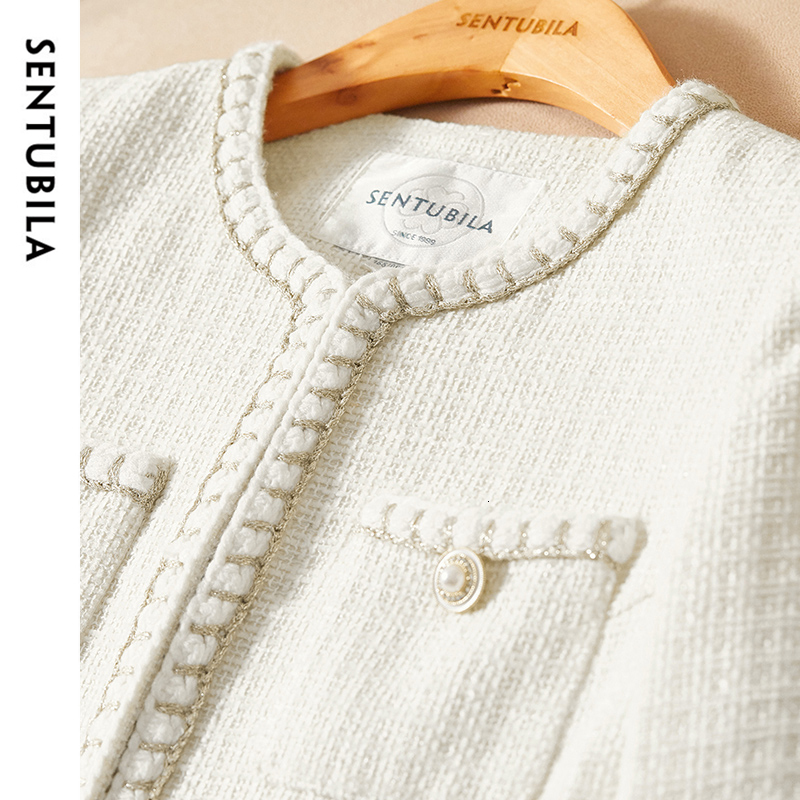 SENTUBILA Women's French Tweed Autumn Winter Cotton Long Sleeve Short Outerwears 2024 New In Coats & Jackets 143W56767x