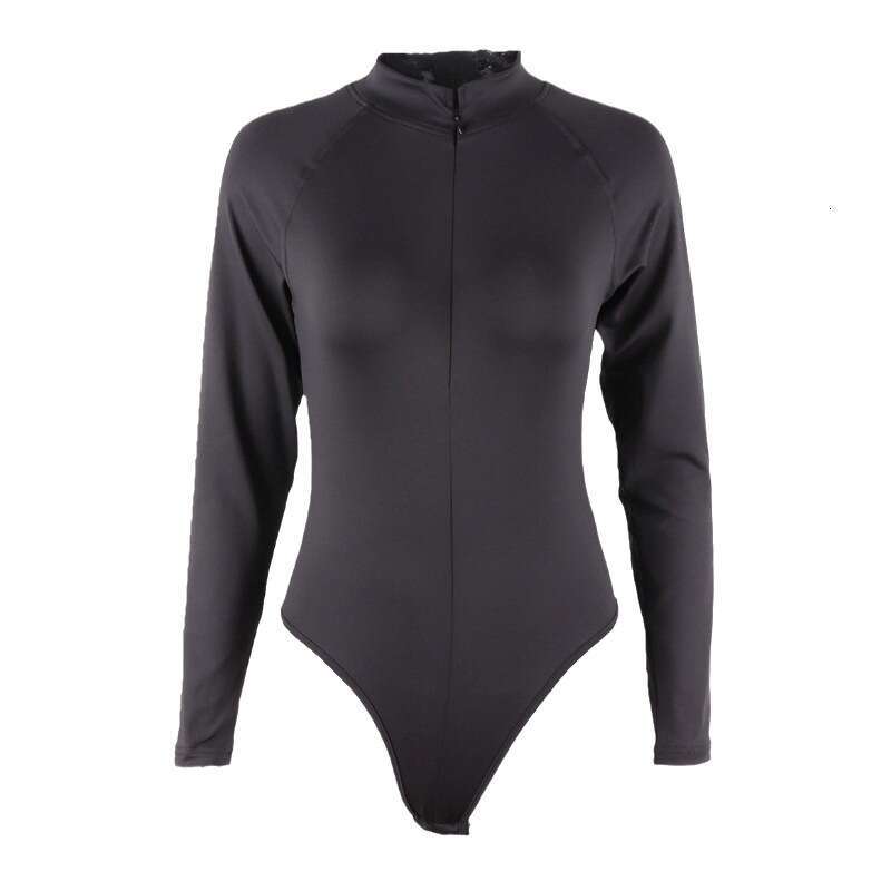 Autumn and winter thick warm solid color slim fit high neck zipper bottom shirt commuting jumpsuit for women
