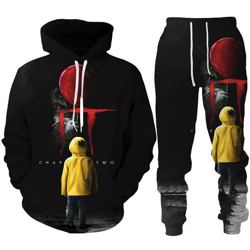 Joker 3D Digital Printed Pants 2024 New Men's Hooded Casual Sweatshirt Set