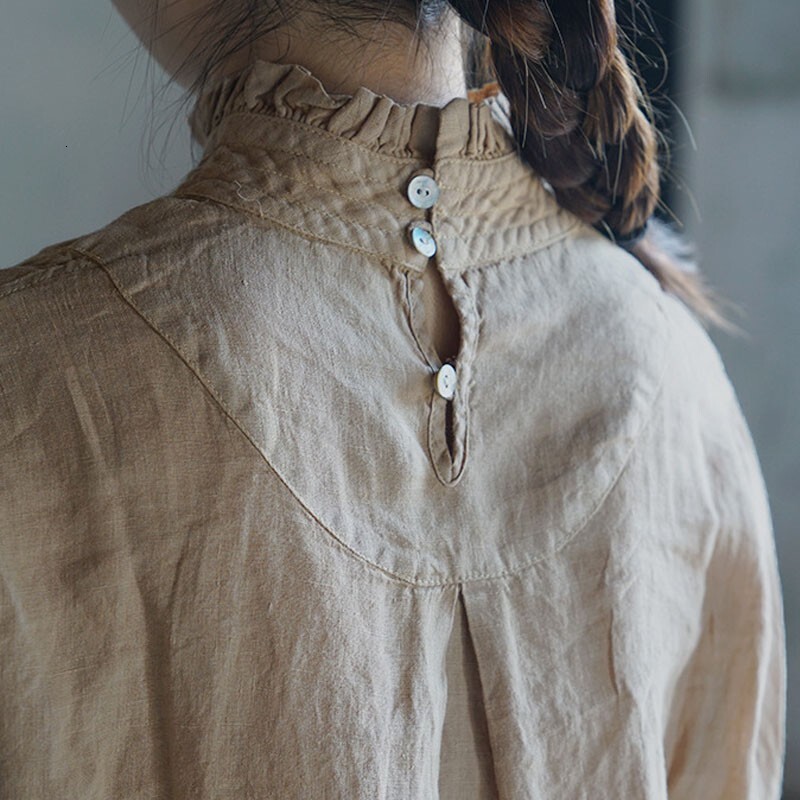 Autumn New Cotton En Retro Lace High Collar Bottoming Shirt Simple Comfortable Solid Color All-Match Women Top