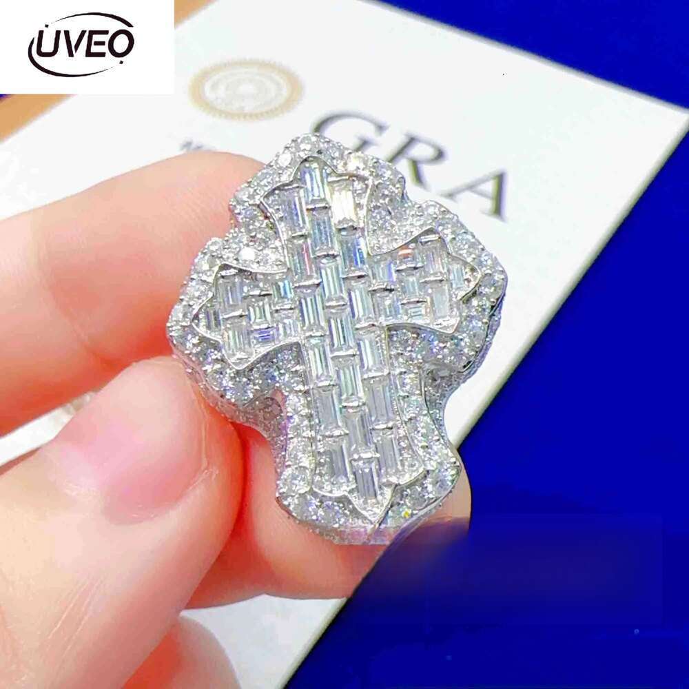 Iced Out Sterg Sier Hip Hop Moissanite Ring Men Custom Cross Finger Rings