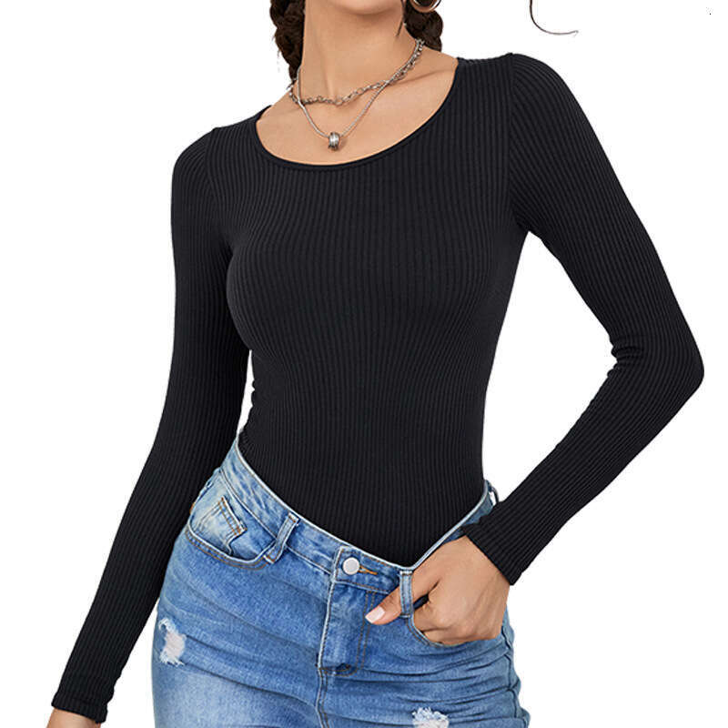 2024 New Fashion Women's Seamless Knitted Ribbed Long Sleeve Tight Sexy jumpsuit with Versatile Style
