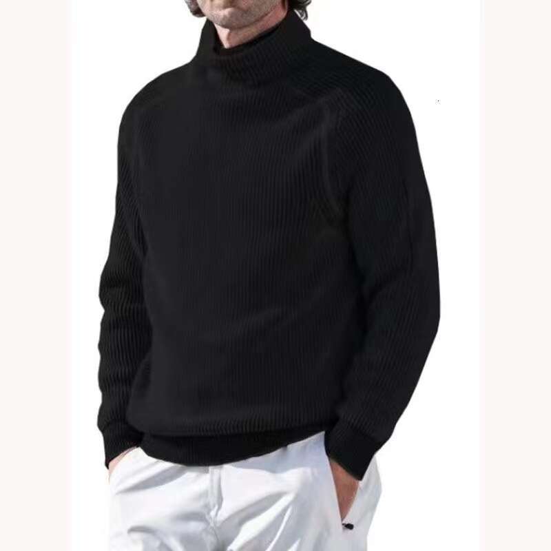 European American autumn and winter plus size men's high neck base shirt, warm long sleeved knitted shirt top, 2024 new casual versatile fashion 