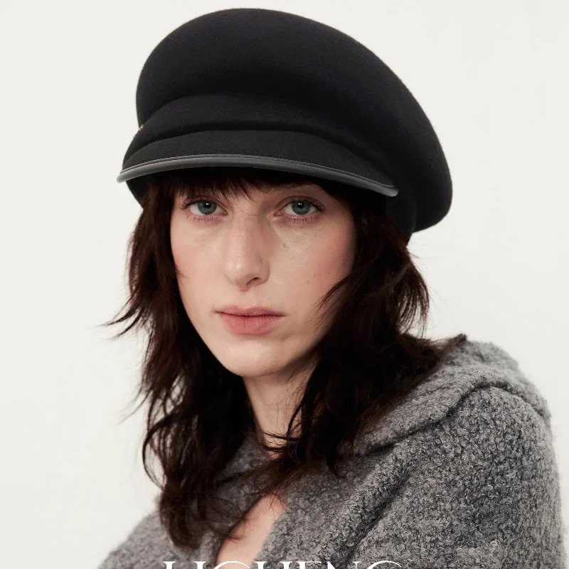 100 Wool Japan Curved Eaves Beret Women Autumn Winter Felt Fedora Black Painter Hat Warm Octagonal Hats Classics Walking Cap 241125