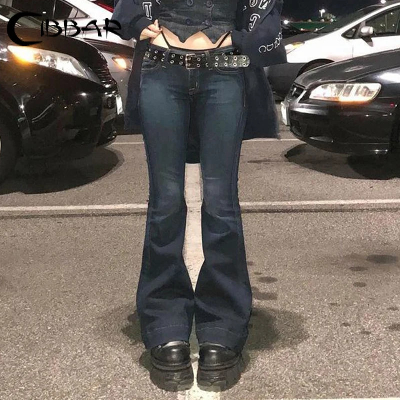 Cibbar y2k Flare jeans casual low rise cute Trousers fashionable streetwear vintage merchandise pants womens Korean Distressed Mom jeans 241122