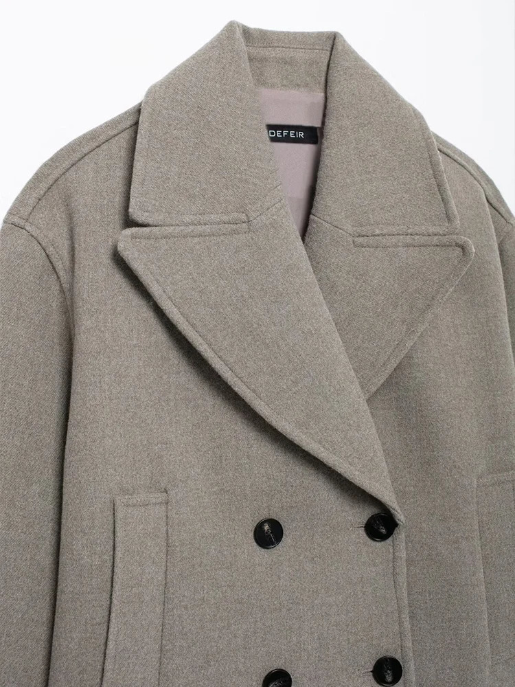 European and American style womens short loose suit collar retro doublebreasted singlefaced woolen coat for women in spring 241125