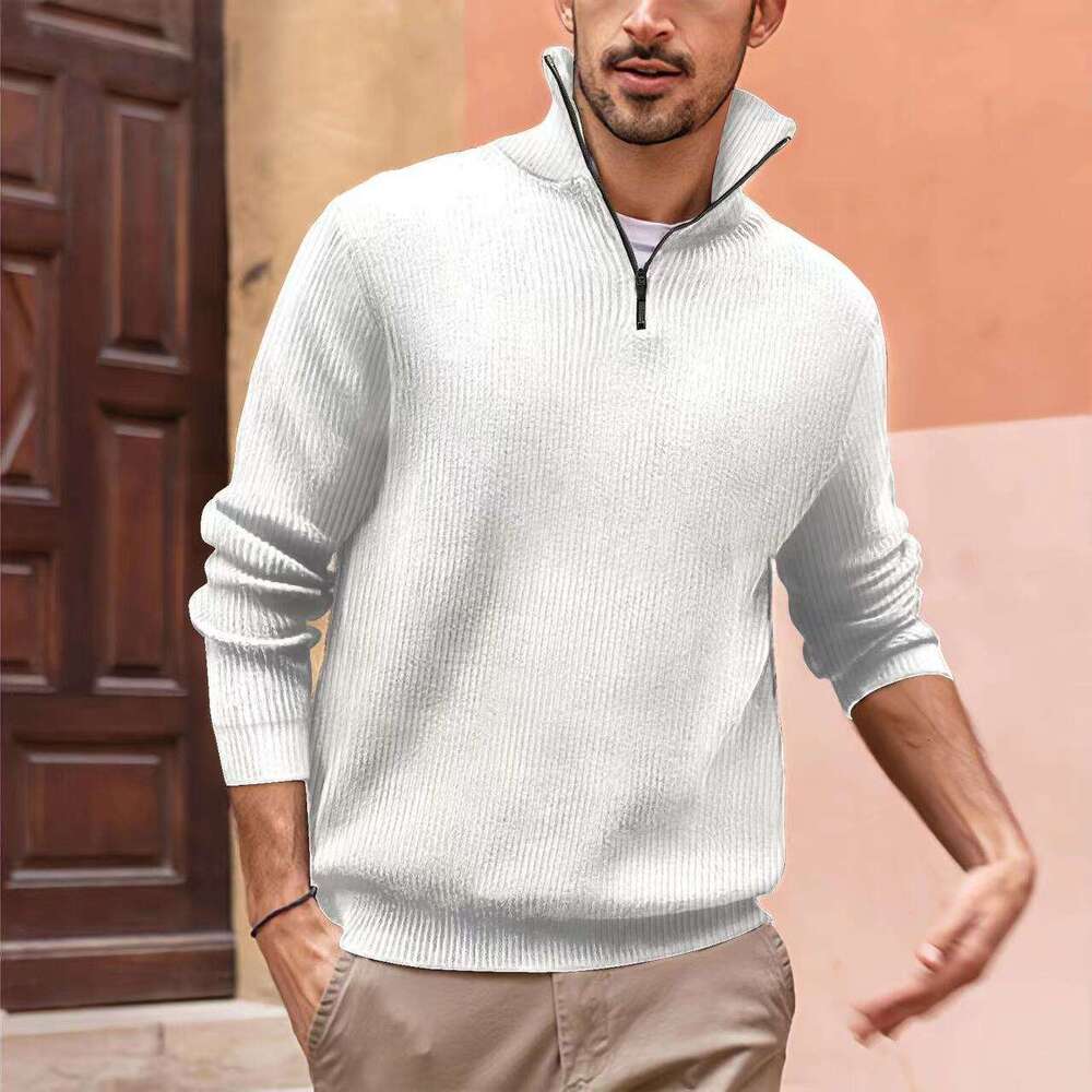 Sweater men's zipper stand up collar base woolen sweater 2024 new casual versatile fashion clothing