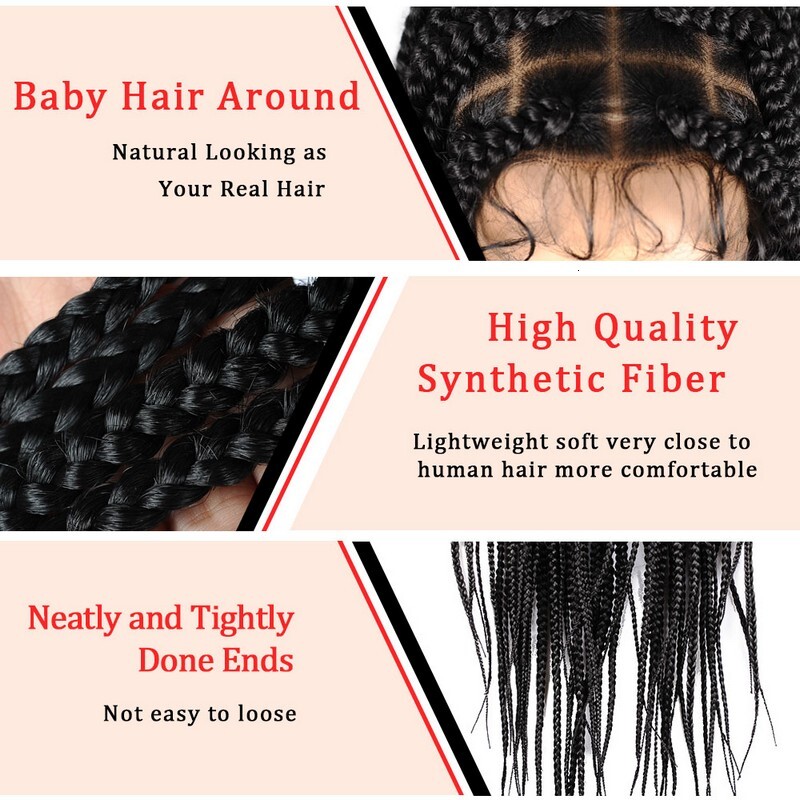 36" Full Synthetic Long Braided Wigs With Baby Hair 360 Lace Front Box Braids Black Mix Bury Wig