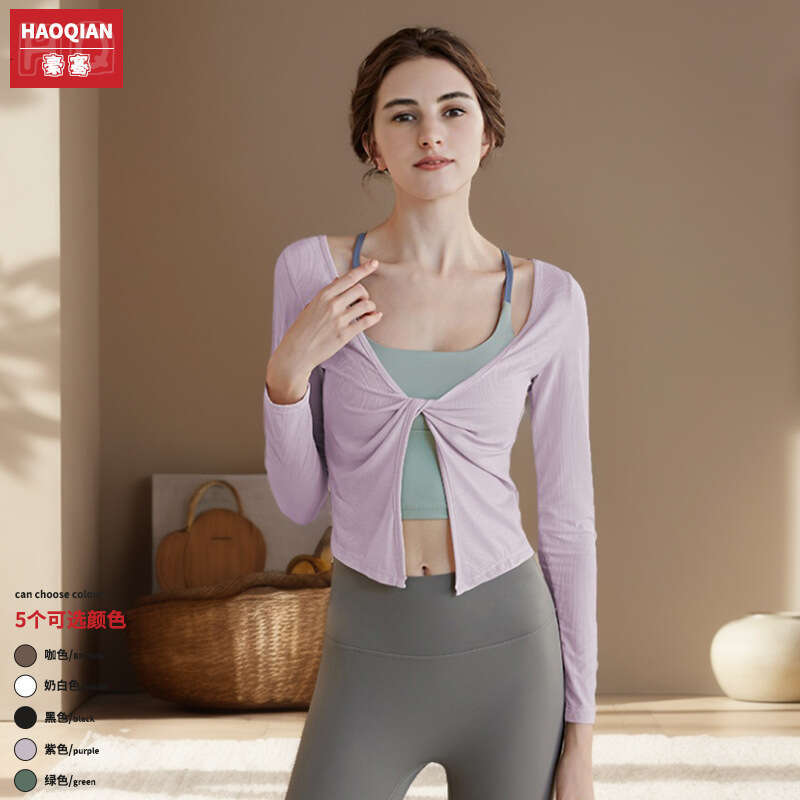 2024 new yoga outfit sports top women's quick drying cover up long sleeved temperament fiess running Pilates training suit