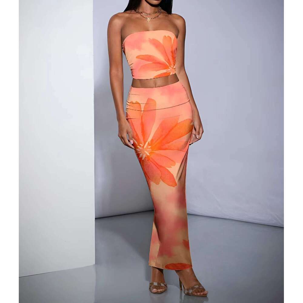 2024 Fashion Flower Printed Multi Color Temperament Slimming Set with Skirt Mask and Hip Wrap