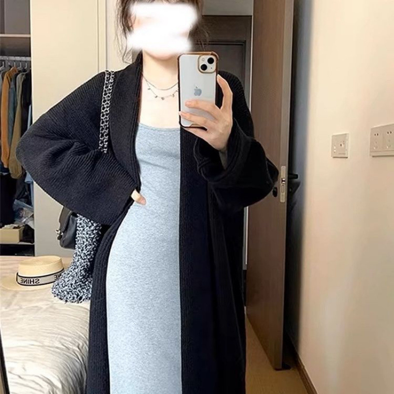 New winter women's lazy style black long haired jacket, new loose knit cardigan, designer high-end texture